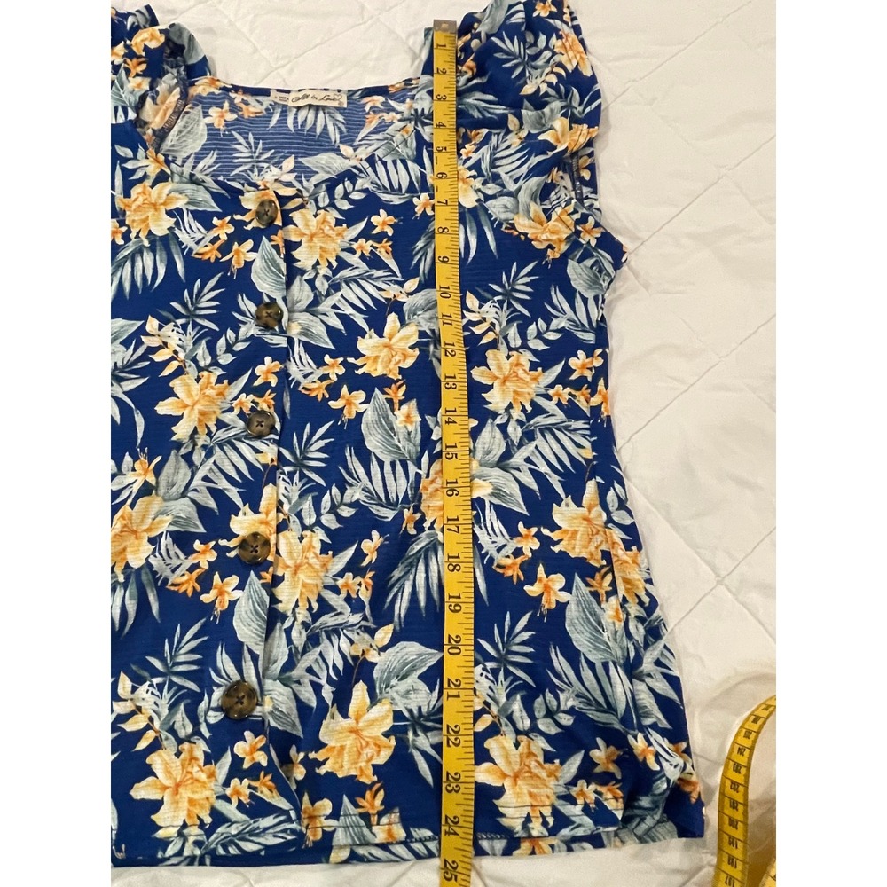 00119 - All in Love Women M Blue Floral Button Blouse Ruffle Sleeves Cottagecore - Picture 4 of 9